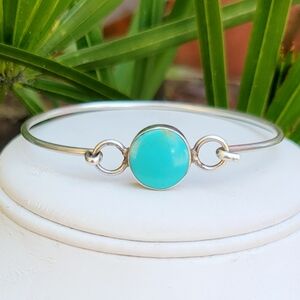 Vintage 925 Sterling Silver Turquoise Hook Bangle Bracelet Minimalist Boho